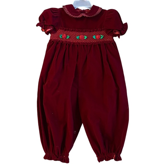 Vintage Baby Togs Smocked Jumpsuit
Romper Bubble Leg Collar Velour Girls 24M - Picture 1 of 15